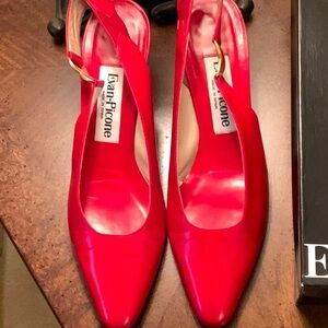 Asta Red Kid/Gold, Evan-Picone, Made in Spain, Sling Back Pump.